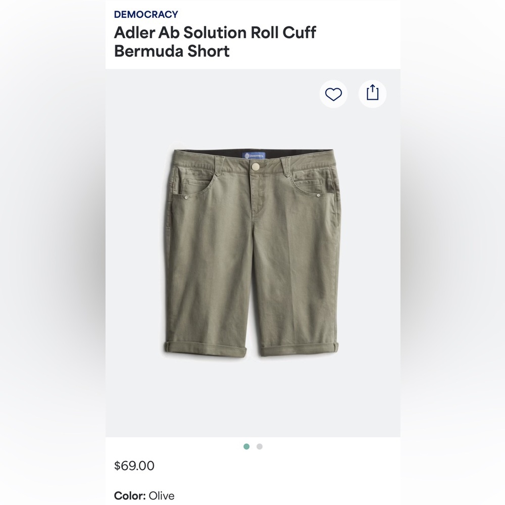 Democracy Olive Roll Cuff Bermuda Short - size 20- EUC